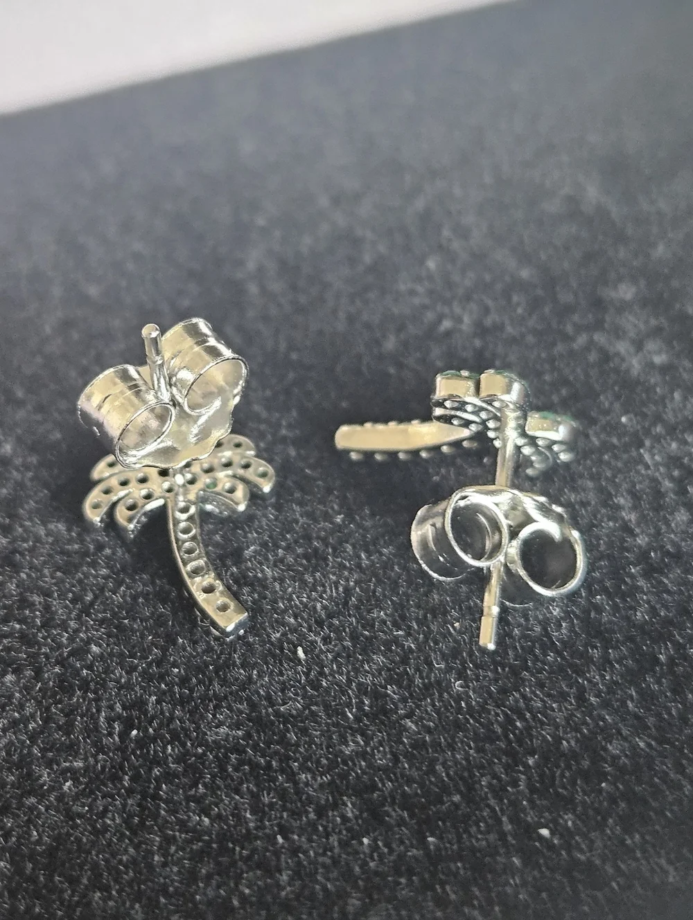 925 Sterling Silver Palm Tree CZ Pushback Stud Earrings